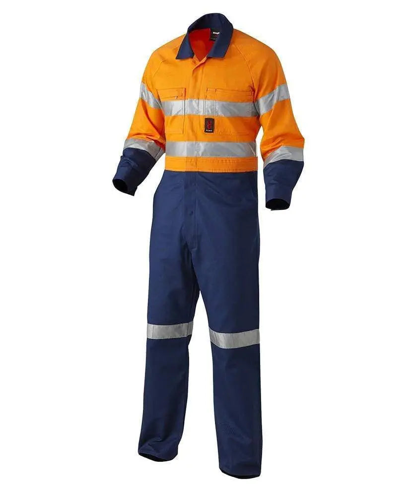 KingGee Work Wear Orange/Navy / 82R KingGee Hi-Vis Reflective Spliced Combination Drill Overall K51525